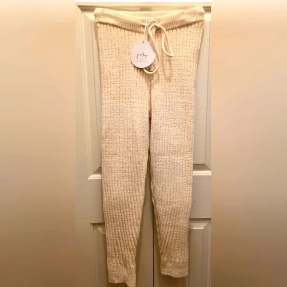 Princess Polly Sarah Pants Beige Ribbed Knit Joggers- Size Med/Large -NWT 👑 - Picture 2 of 6